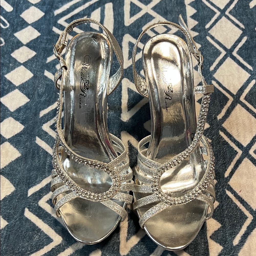 Wild Rose Glittering Silver Strappy Heels
